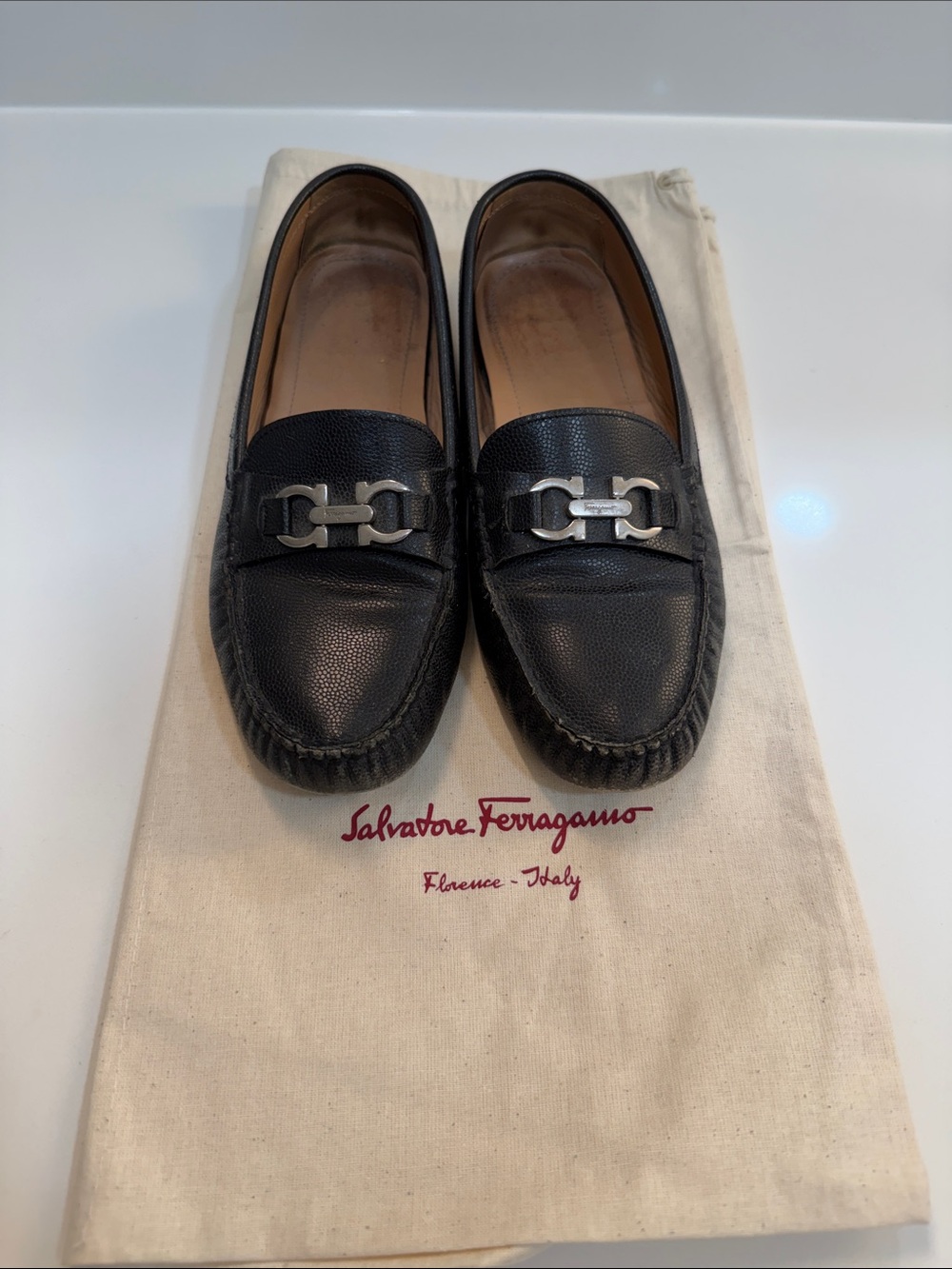 Salvatore Ferragamo Black Pebbled Leather Bit-Detail Loafers